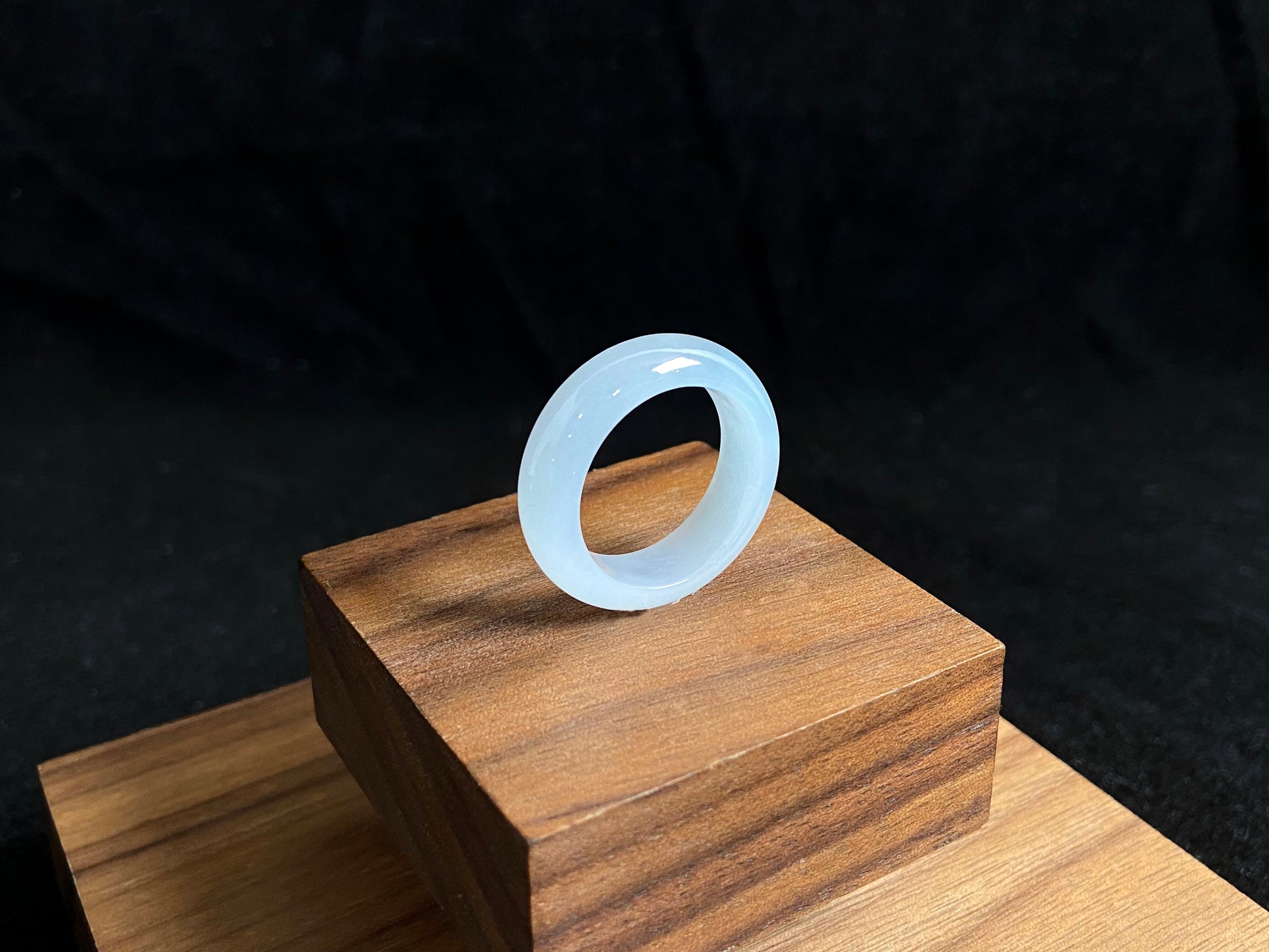 This jade ring features exceptional transparency with high quality water like clarity.