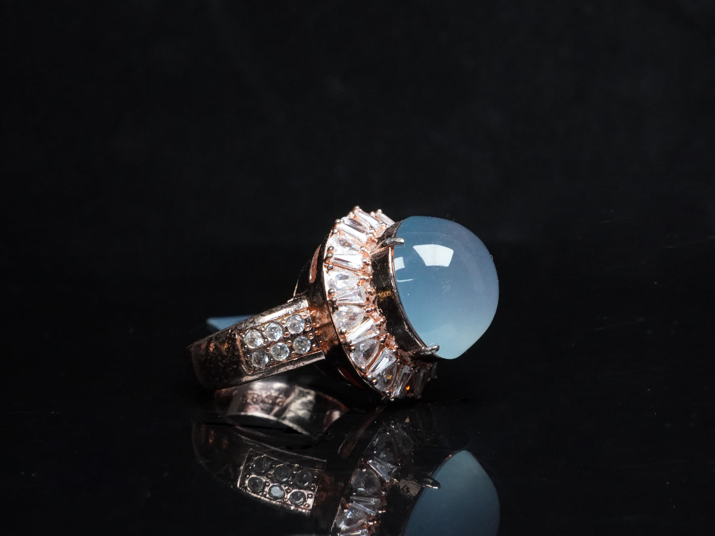 A icy sky blue dew drop jadeite ring.