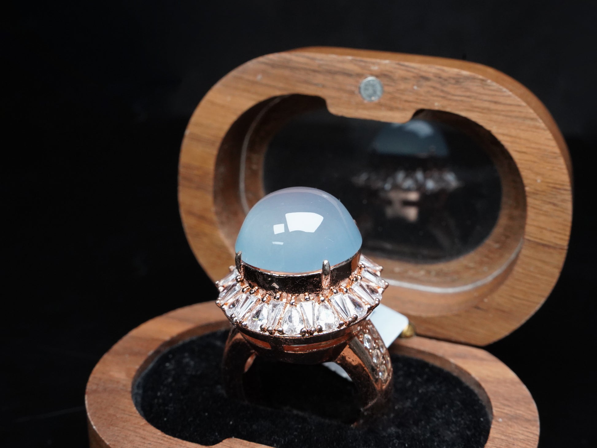 A icy sky blue dew drop jadeite ring.