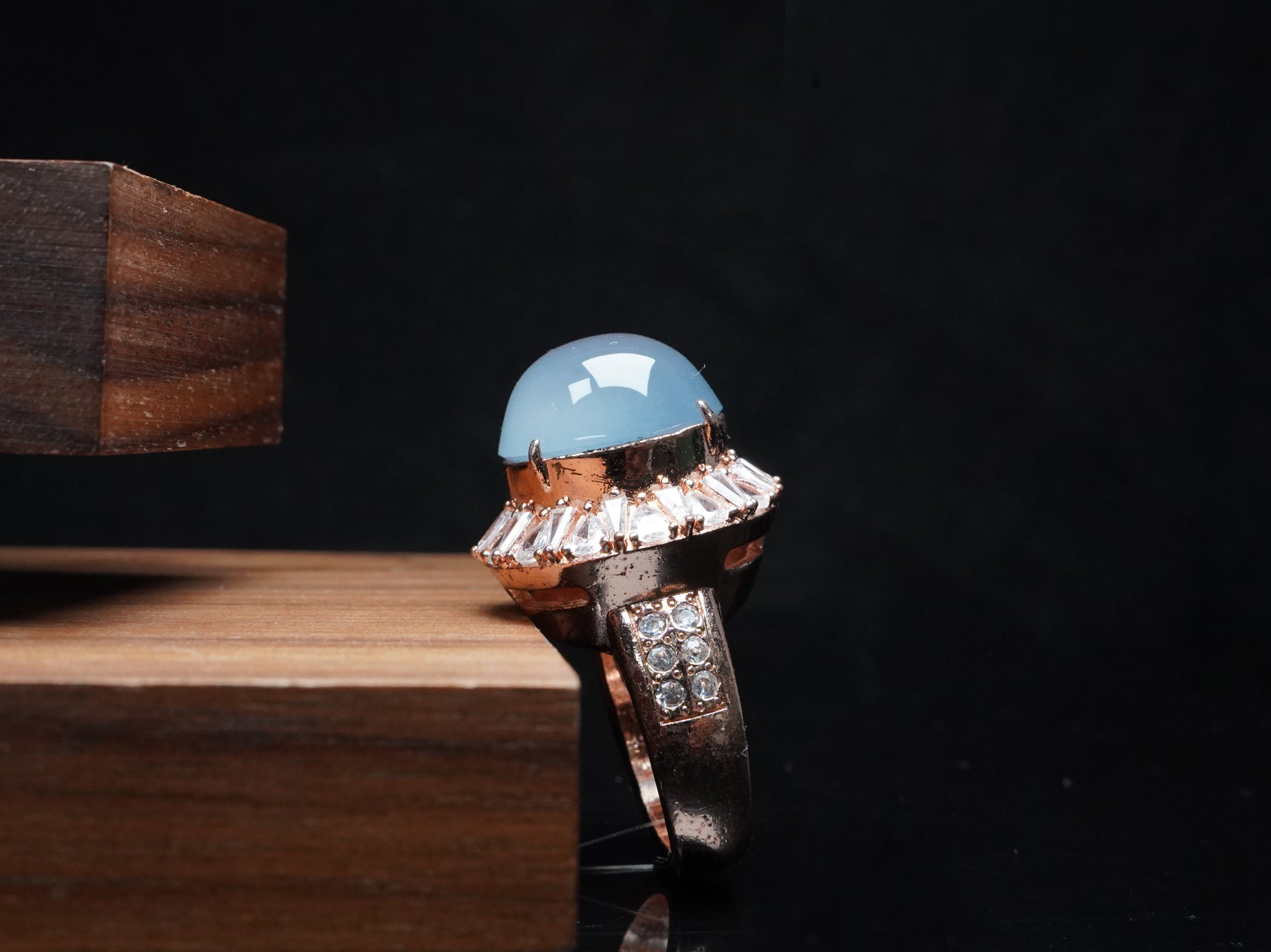 A icy sky blue dew drop jadeite ring.