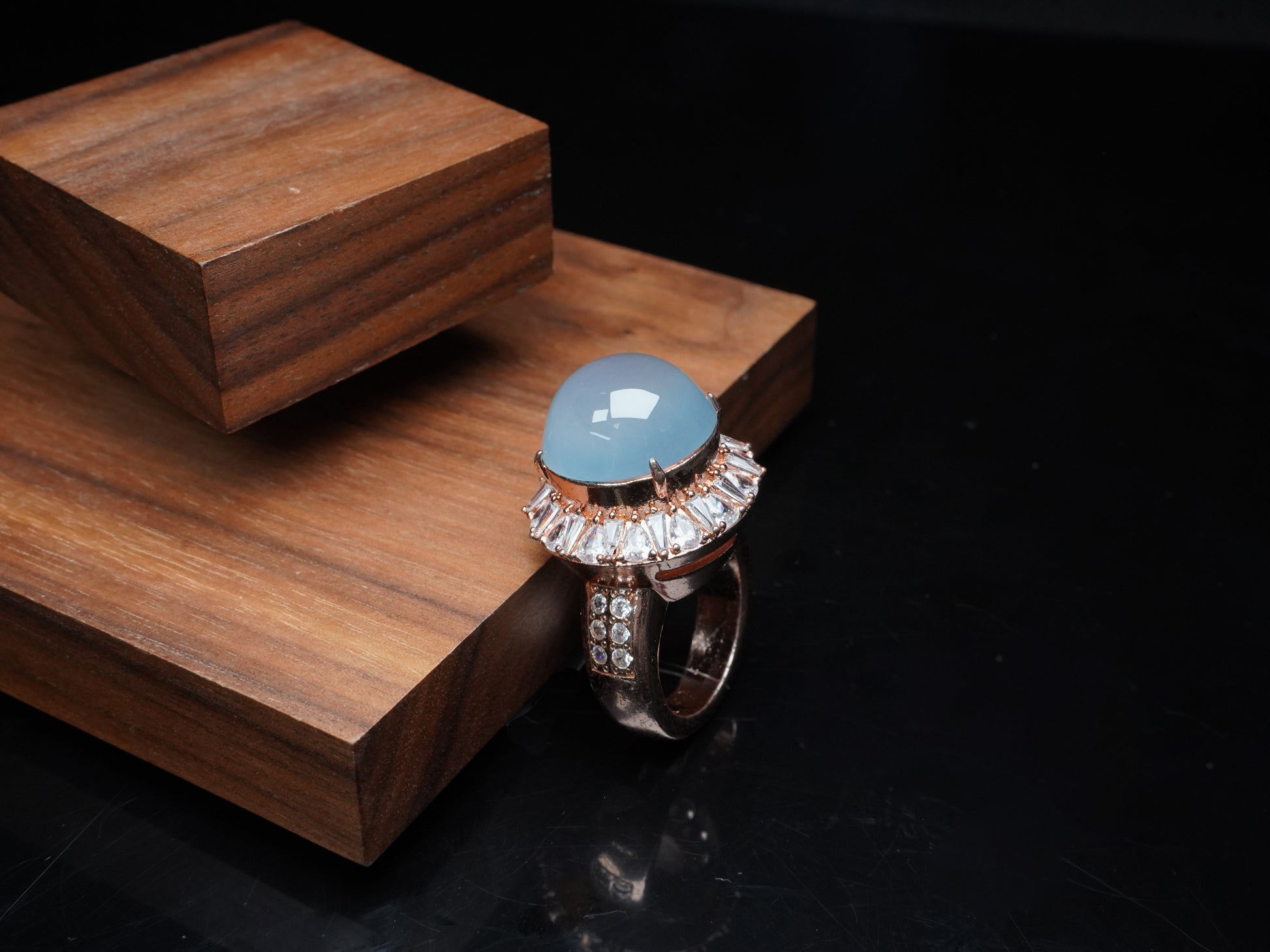 A icy sky blue dew drop jadeite ring.